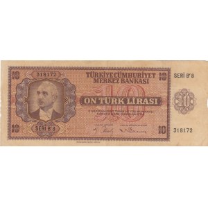 Turkey, 10 Lira , 1942, VF, p141,