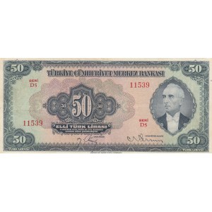 Turkey, 50 Lira, 1947, XF (+), p143a,
