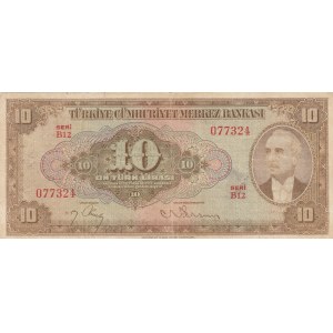 Turkey, 10 Lira, 1948, FINE (+), p148,