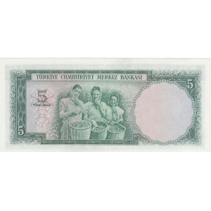 Turkey, 5 Lira, 1959, AUNC, p155f,