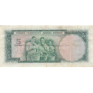 Turkey, 5 Lira, 1959, VF, p155,