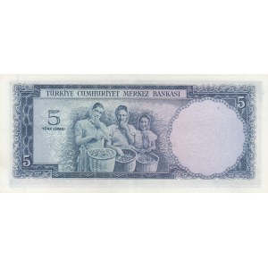 Turkey, 5 Lira, 1961, AUNC(-), p173a,