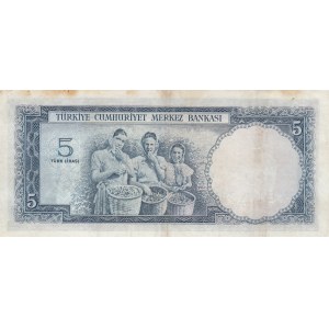 Turkey, 5 Lira, 1961, XF, p173a,