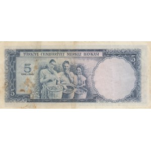 Turkey, 5 Lira , 1961, VF (+), p173,
