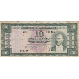 Turkey, 10 Lira, 1961, POOR, p160,