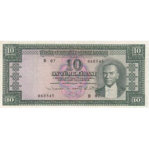 Turkey, 10 Lira, 1963, XF, p161,