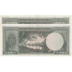 Turkey, 10 Lira , 1963, XF, p161, (Total 2 consecutive banknotes)