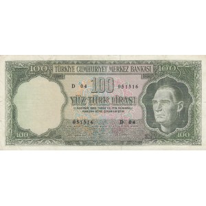 Turkey, 100 Lira, 1969, VF, p182,
