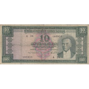 Turkey, 10 Lira, 1963, POOR, p161,