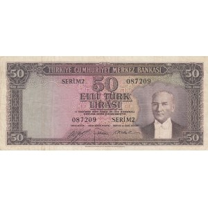 Turkey, 50 Lira, 1953, VF, p163,