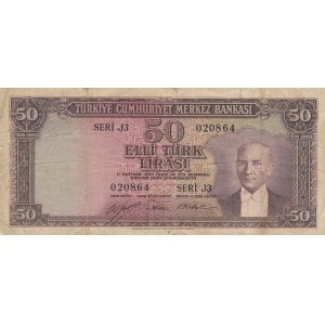 Turkey, 50 Lira, 1953, POOR, p163,