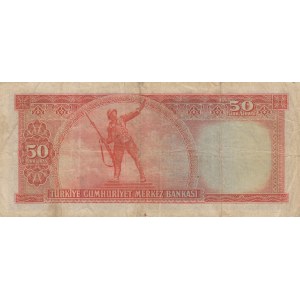 Turkey, 50 Lira, 1953, POOR, p163,