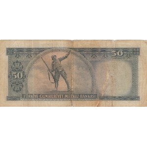Turkey, 50 Lira, 1957, POOR, p165,