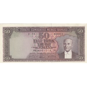 Turkey, 50 Lira, 1964, XF, p175,