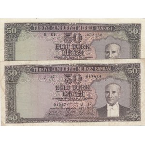 Turkey, 50 Lira (2), 1964, FINE, p175, (Total 2 banknotes)