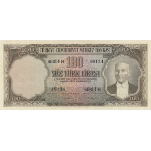 Turkey, 100 Lira, 1956, XF, p168,