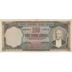Turkey, 100 Lira, 1956, VF, p168,