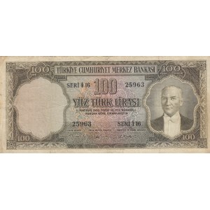 Turkey, 100 Lira, 1956, FINE, p168,