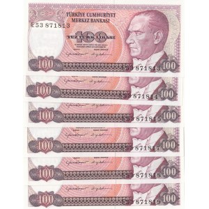 Turkey, 100 Lira, 1983, UNC, p194, total 6 banknotes