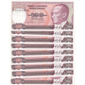 Turkey, 100 Lira, 1983, UNC, p194, total 9 banknotes