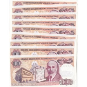 Turkey, 100 Lira, 1983, UNC, p194, total 9 banknotes