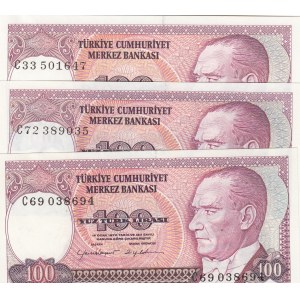 Turkey, 100 Lira, 1984, UNC, p194, (Total 3 banknotes)