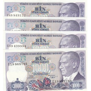 Turkey, 1.000 Lira, 1988, UNC, p196, (Total 5 banknotes)