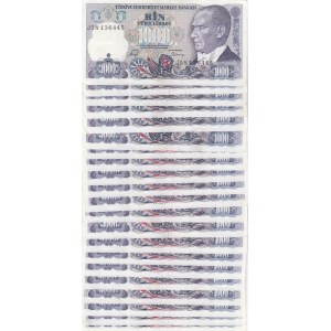 Turkey, 1.000 Lira, 1988, XF / AUNC, p196A, (Total 30 banknotes)