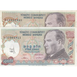 Turkey, 5.000 Lira, 1981, XF / AUNC, p196A , (Total 2 banknotes)