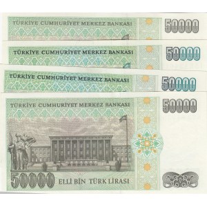 Turkey, 50.000 Lira, 1989/1995, Different conditions between UNC and AUNC, p203/204, total 4 banknotes