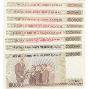 Turkey, 100.000 Lira, 1994/1996, UNC, p205b, p205c, (Total 8 banknotes)