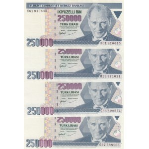 Turkey, 250.000 Lira, 1998, AUNC - UNC, p211, (Total 4 banknotes)