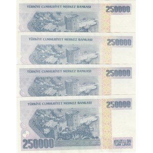 Turkey, 250.000 Lira, 1998, AUNC - UNC, p211, (Total 4 banknotes)