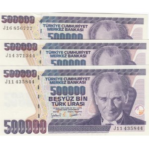 Turkey, 500.000 Lira, 1997, UNC, p212, (Total 3 banknotes)