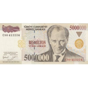 Turkey, 5.000.000 Lira, 1997, AUNC, p214, RARE PREFİX