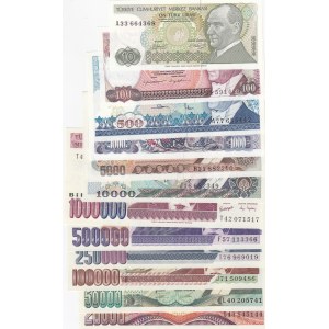 Turkey,  1979/2002, UNC,  Total 12 banknotes, Set of seventh emission banknotes