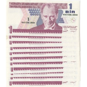 Turkey, 1 New Turkish Lira, 2005, UNC, p216, (Total 11 banknotes)