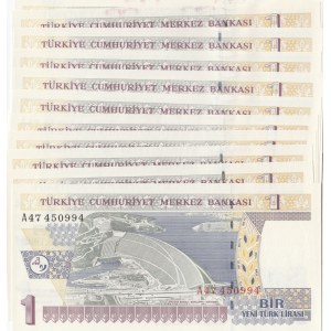 Turkey, 1 New Turkish Lira, 2005, UNC, p216, (Total 11 banknotes)