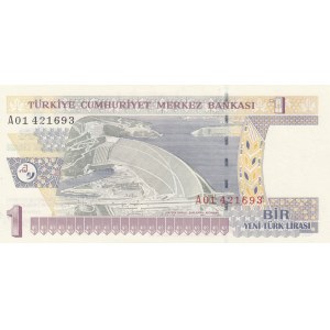 Turkey, 1 New Turkish Lira, 2005, UNC, p216, A01 first prefix