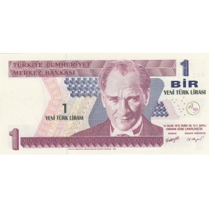 Turkey, 1 New Turkish Lira, 2005, UNC, p216, A01 first prefix