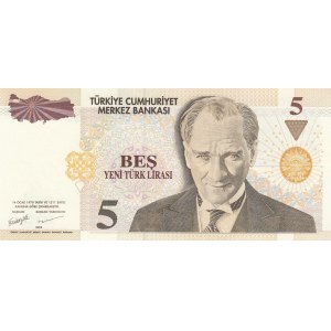 Turkey, 5 New Turkish Lira, 2005, UNC, p217, B90 last prefiks