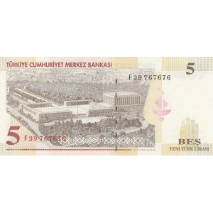 Turkey, 5 New Turkish Lira, 2005, UNC, p217, Nice Number