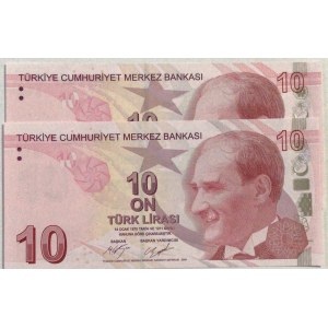 Turkey, 10 Lira , 2017, UNC, p223c, one of the banknotes has a low serial number