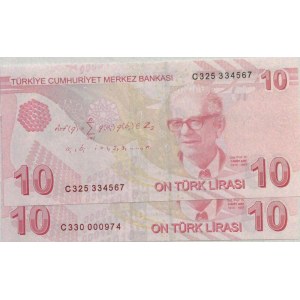 Turkey, 10 Lira , 2017, UNC, p223c, one of the banknotes has a low serial number