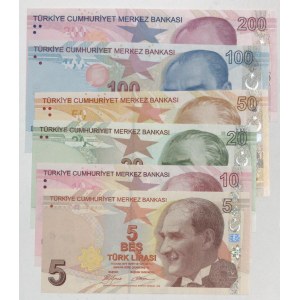 Turkey, 5 Lira, 10 Lira, 20 Lira, 50 Lira, 100 Lira and 200 Lira, 2009, UNC,  FOLDER, (Total 6 banknotes)