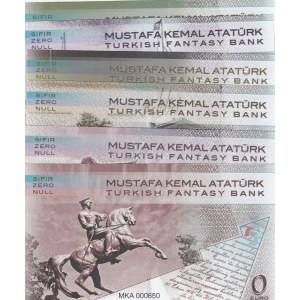 Turkey, 0 Euro, 2019, UNC,  Fantasy banknotes, (Total 5 banknotes)