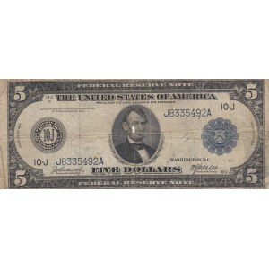 United States of America, 5 Dollars, 1914, POOR,