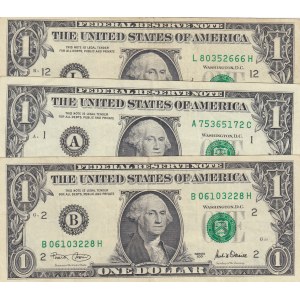 United States of America, 1 Dollar, 2001, VF/XF, p501, (Total 3 banknotes)