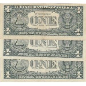 United States of America, 1 Dollar, 2001, VF/XF, p501, (Total 3 banknotes)