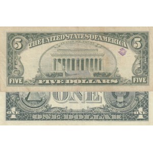 United States of America, 1 Dollar and 5 Dollars, 1988/1995, VF, p481b, p496, (Total 2 banknotes)
